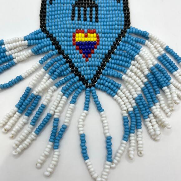 Vintage Native American Hand Beaded Necktie Thunderbird Seed Beads - Picture 3 of 7